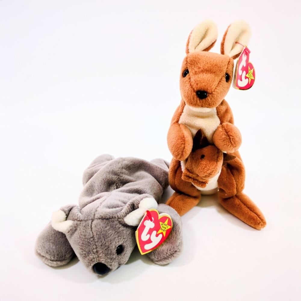 Ty Mel Koala Pouch Kangaroo Beanie Babies Original Plush Pair Lot Retired 1996